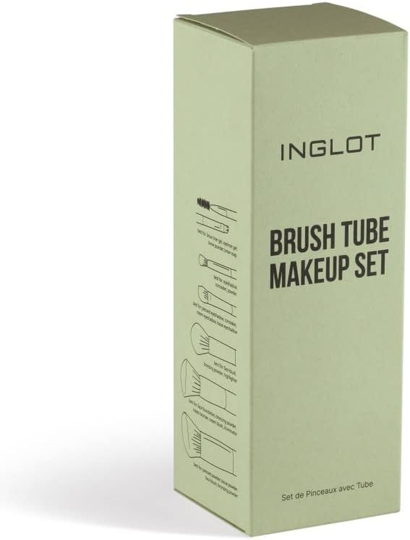 INGLOT Brush Tube Makeup Set - 6 Professional Synthetic Brushes in a Stylish Green Travel Bag | Ideal for Everyday Use and Travel | for Face, Eyes and Eyebrows | image number 5
