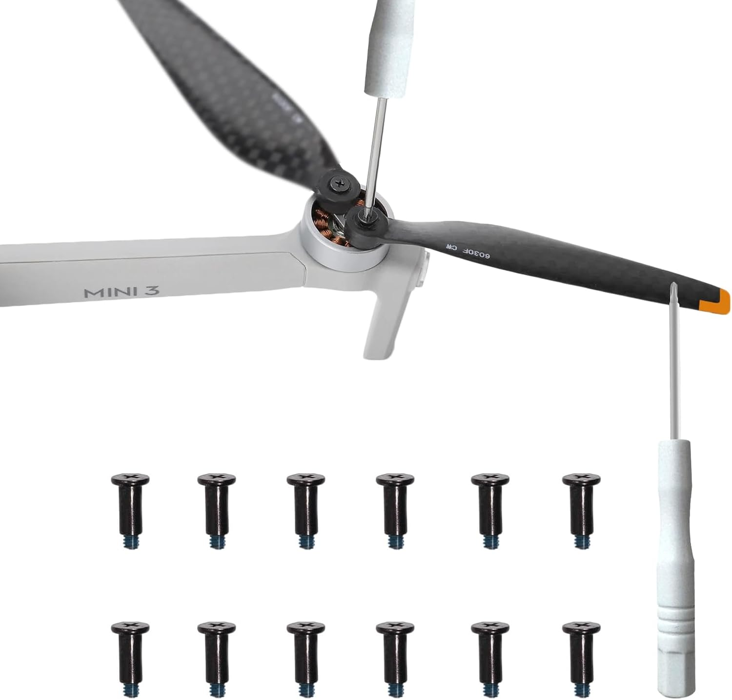 For DJI Mini 3 Propeller Screw Pack Kit, with Screwdriver, Propellers Repair Parts Replacement Spare Parts for DJI Mini 3 Accessories (12Pack) image number 1