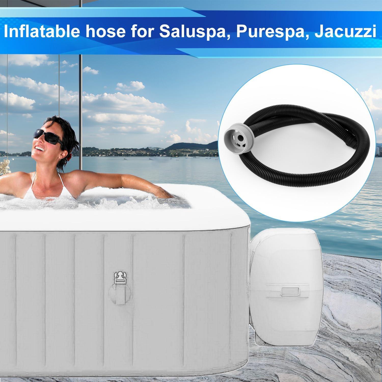 Inflatable Hot Tub Hose Set, Air Bathtub Hose Pipe Tube with Connecting Nut Portable Hot Tub Replacement Hose Spa Inflate Draining Hose for Coleman, Intex Bath Tub Replacement Parts image number 5