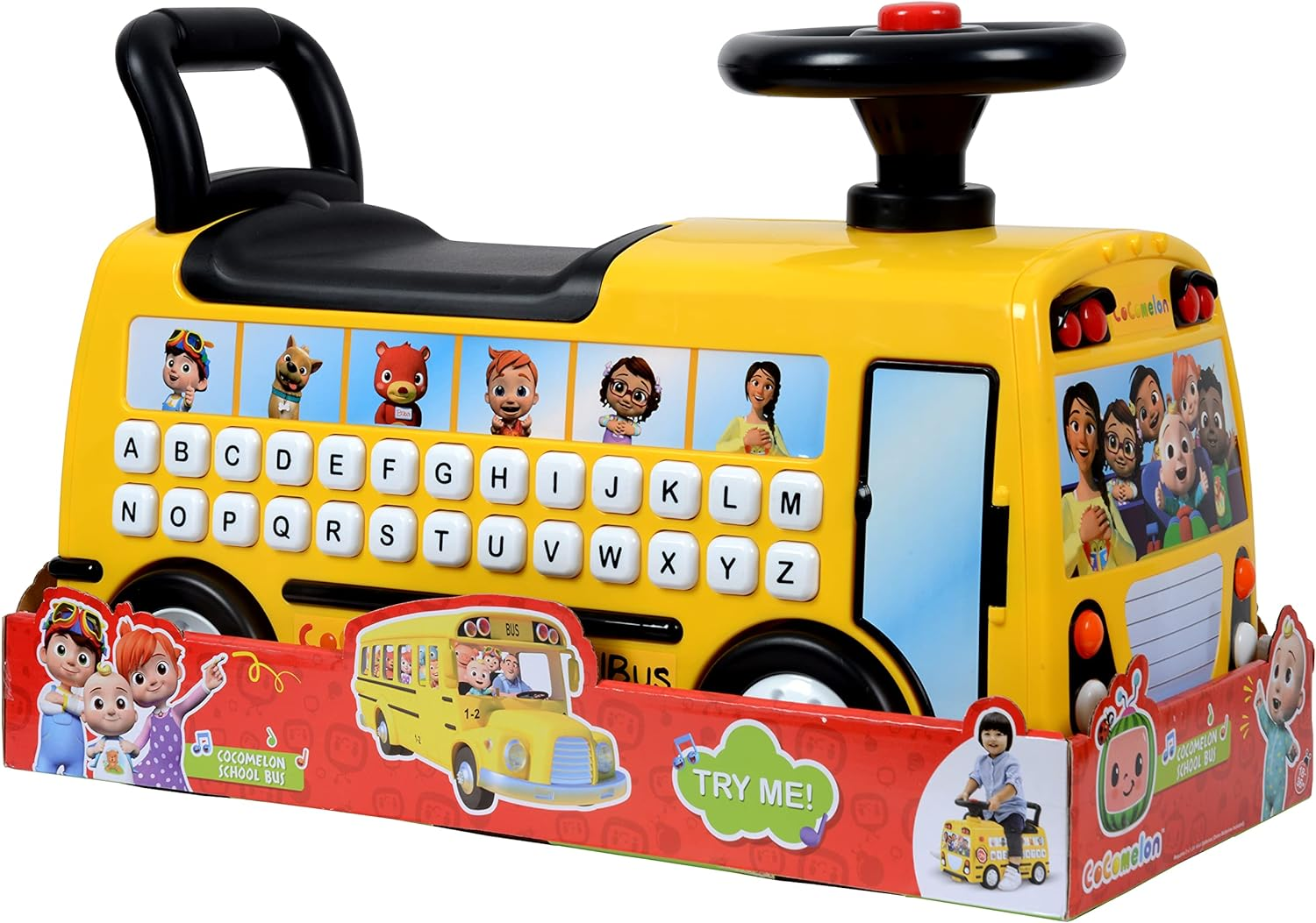 Headstart International Cocomelon Foot to Floor Bus Ride-On Toy with Music and Sounds, Yellow, 21319