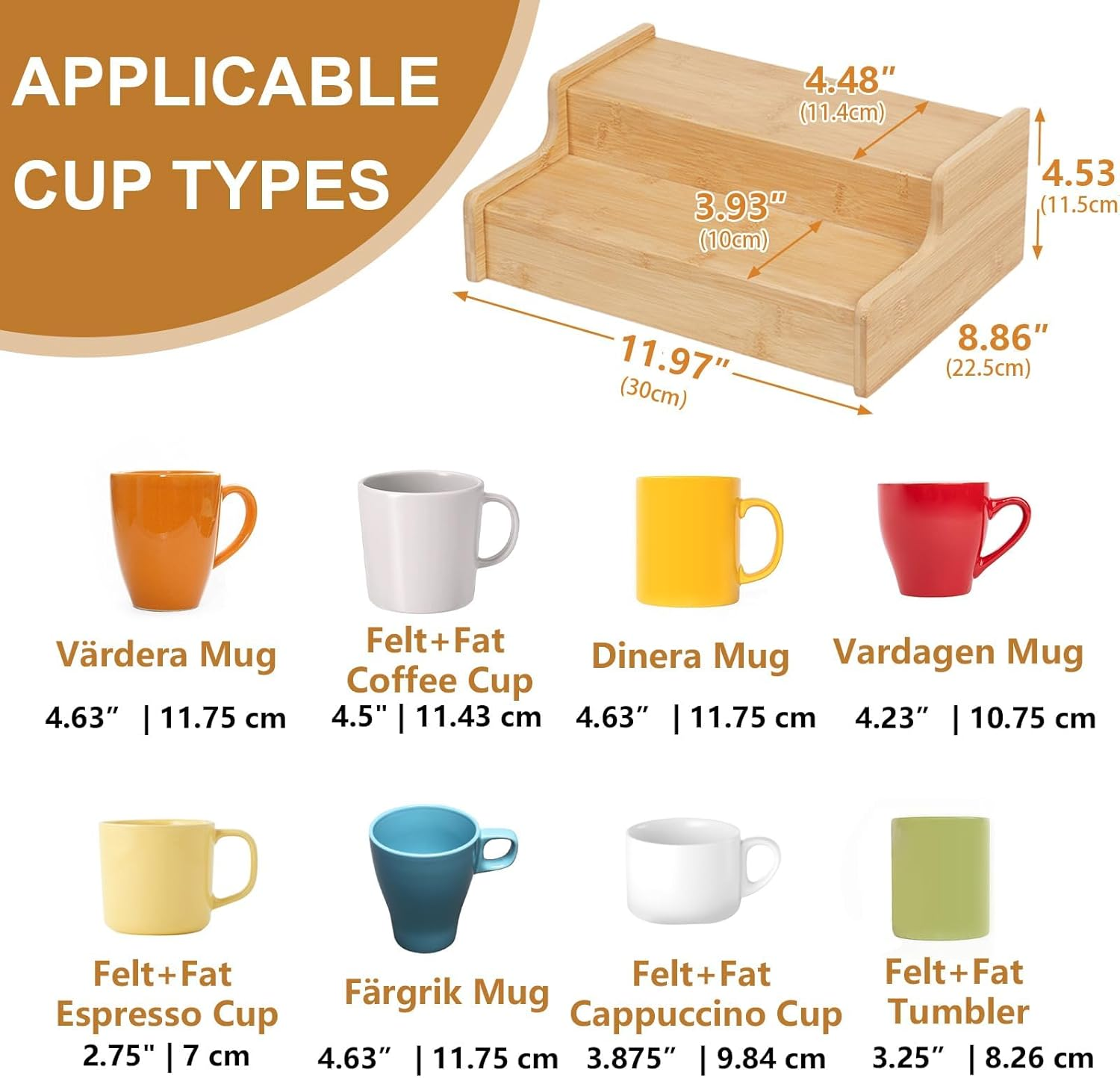 Spice Rack Kitchen Cabinet Organiser, 2-Tier Expandable Mug Organizer, Cup Organizer for Kitchen Cabinets, Bamboo Mug Cup Rack, Multi-Functional Cup Holder Shelf, Coffee Bar, Home image number 1