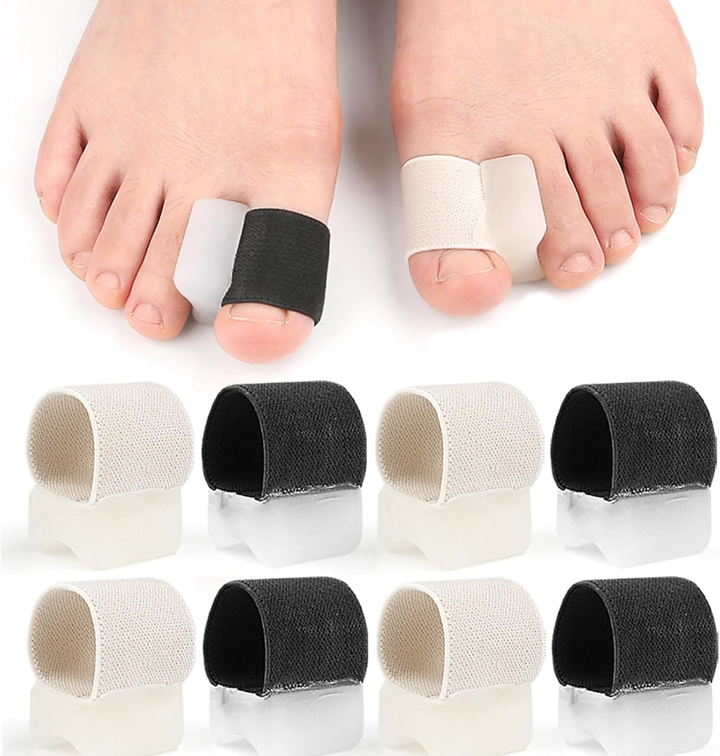 8 Pack Big Toe Spacers Toe Separators for Women Men, Sweat-Absorbent Elasticated Strap Designed and Non-Slip Toe Separators That Do Not Come off Easily for Overlapping Toes Bunion Correct Toes