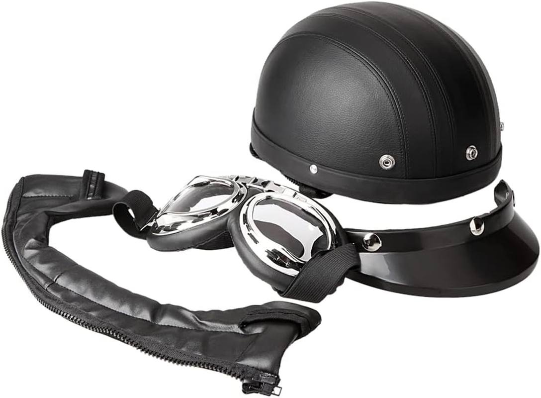 RAYWE Motorcycle Scooter Open Face Half Leather Helmet with Visor UV Goggles Retro Vintage Style 54-60Cm - Pink image number 5