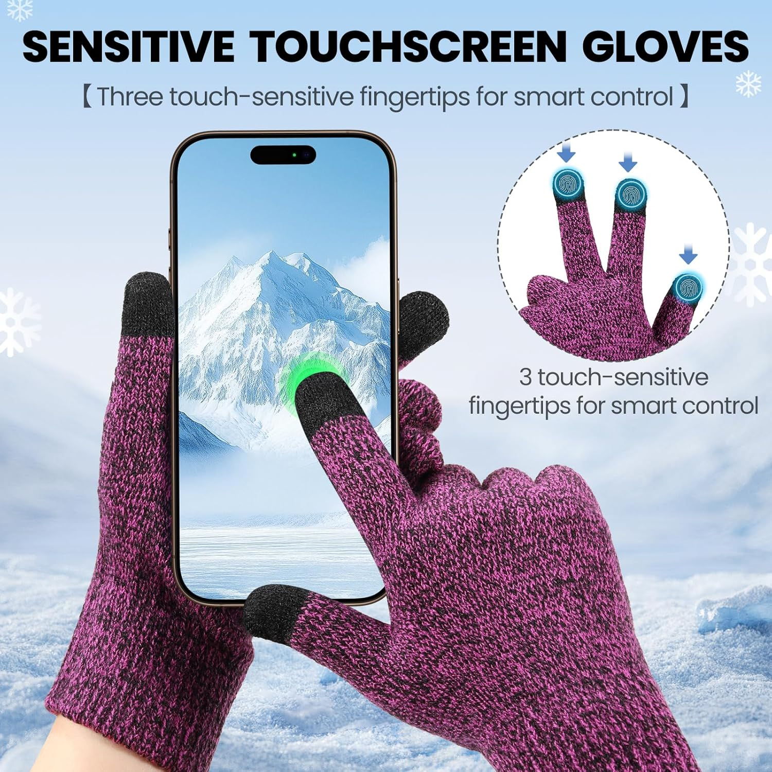 Beitier Knitted Gloves for Women, Winter Gloves with Touchscreen Control, Thermal Warmth for Commuting, Skiing, Running, Stretchy Unisex Design, Fall & Winter Essentials image number 5