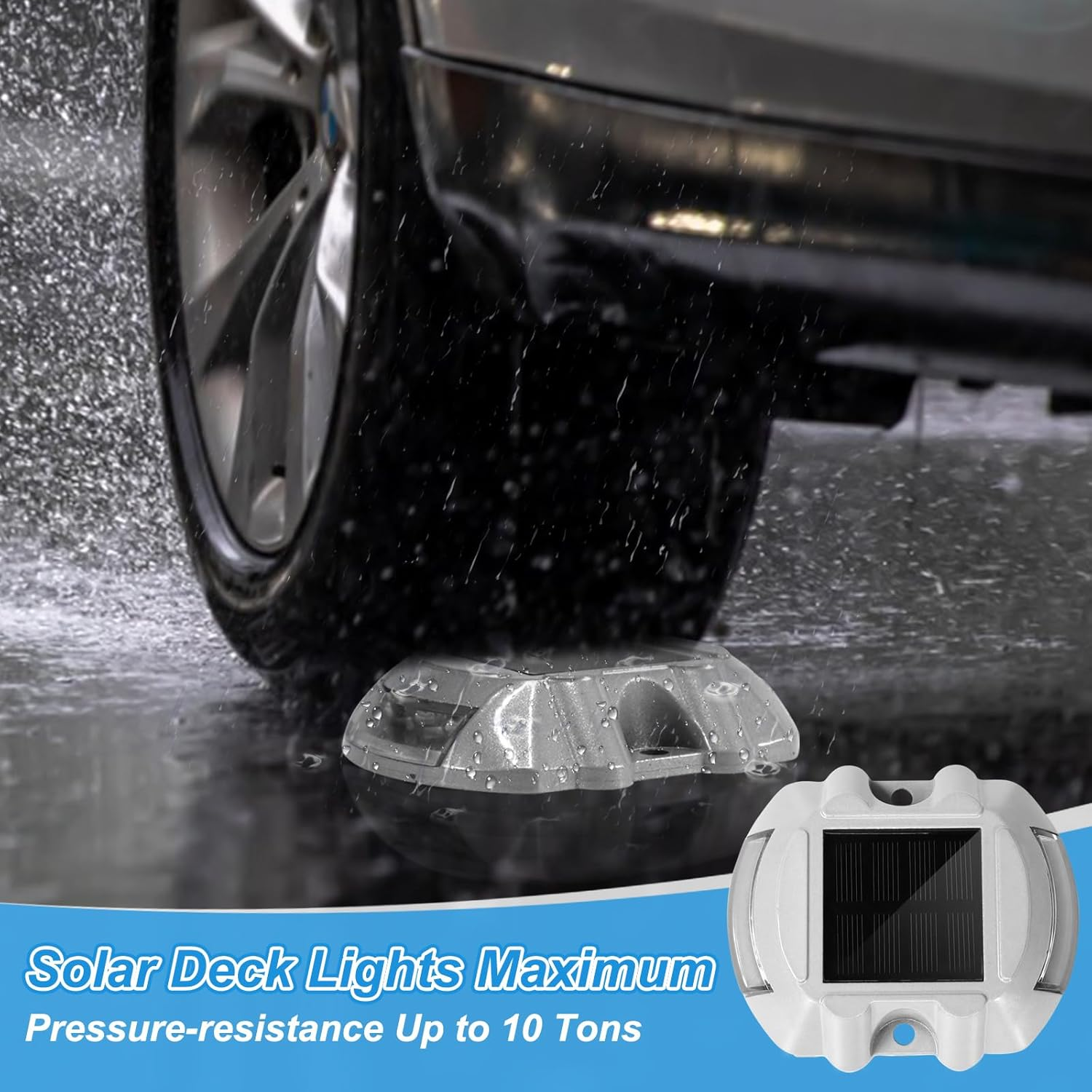 Solar Deck Lights, 8 Pack Driveway Dock Light Solar Powered LED Outdoor IP68 Waterproof Road Markers, Warning Step Light Driveway Light for Sidewalk Garden Path Stair Road Yard, Green Light image number 1