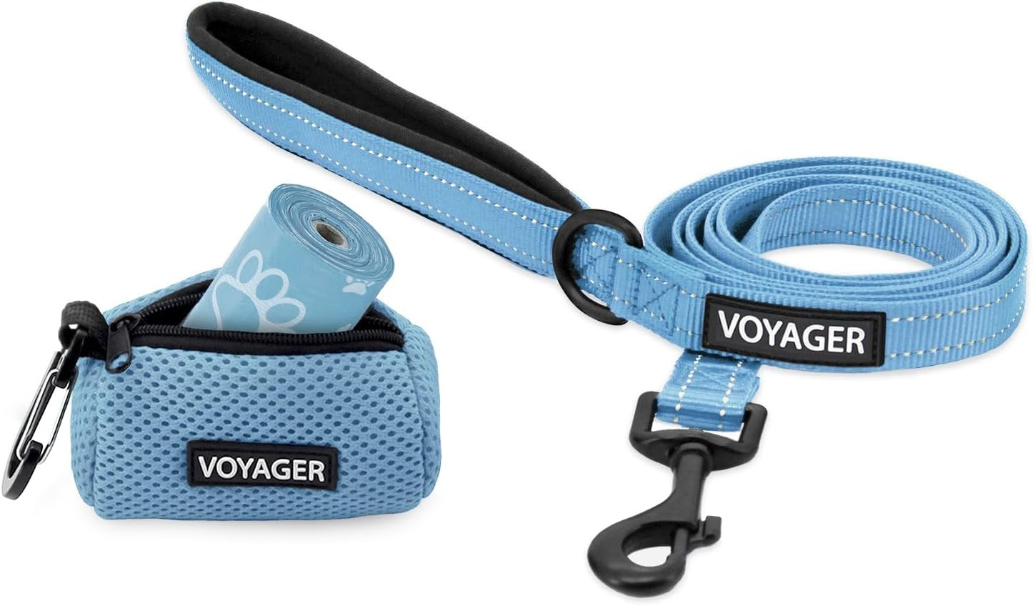 Voyager Step-In Air All Weather Mesh Harness and Reflective Dog 5 Ft Leash Combo with Neoprene Handle, for Small, Medium and Large Breed Puppies by Best Pet Supplies - Baby Blue/Black Trim, X-Small