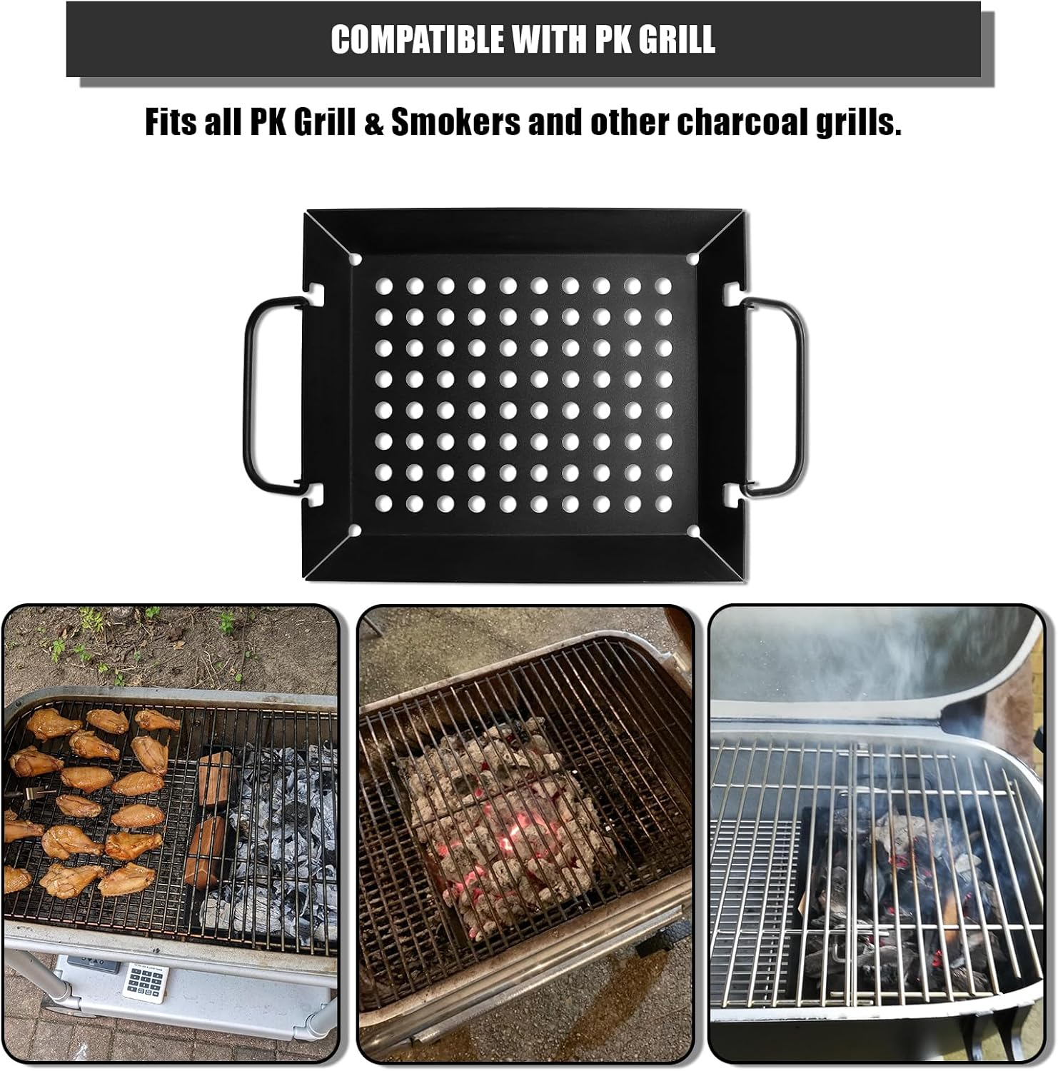 Safbbcue Grill Basket Tray for PK Original and Other Charcoal Grills Charcoal Grill Basket Tray for PK Grills BBQ Grill Accessories for PK and Other Charcoal Grills Steel Charcoal Briquette Holder For image number 6