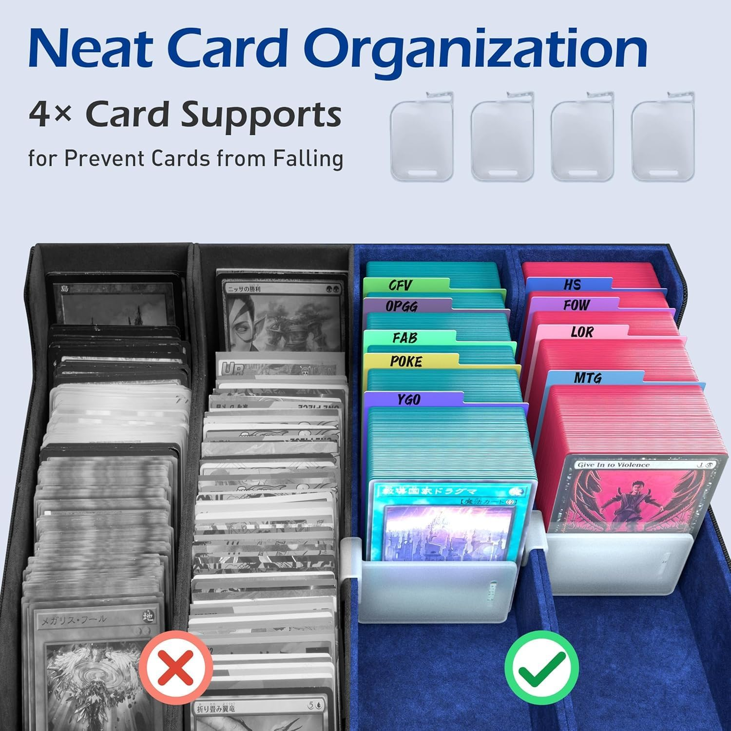 4-Row Trading Card Storage Box, Bulk Card Case for 3200+ Mtg Tcg Magic Soprts Playing Game Card Organizer, Commander Deck Box with 4 Supporters 24 Dividers Strap+10 Top Loaders for Cards image number 6