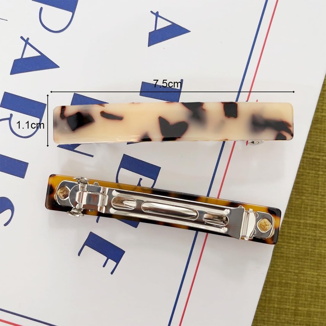 FMYODWU Pack of 2 Women'S Hair Clips, French Hair Clips, Vintage Hair Accessories, Hair Clips, Automatic Tortoiseshell Hair Clips, Thick Hair Clips, French Vintage Hair Clips image number 2