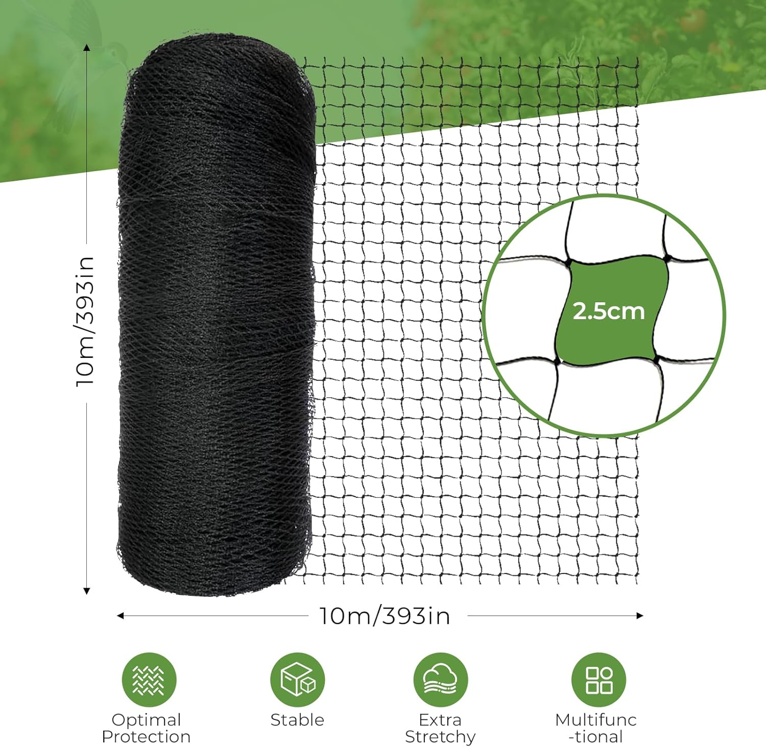 10 M X 10 M Bird Protection Net, Bird Net, Black, Tear-Resistant Plant Net for Chicken Enclosures, Aviary Net for Protects Fruit Trees and Vegetables from Bird Eating (Mesh Size 2.5 X 2.5 image number 4