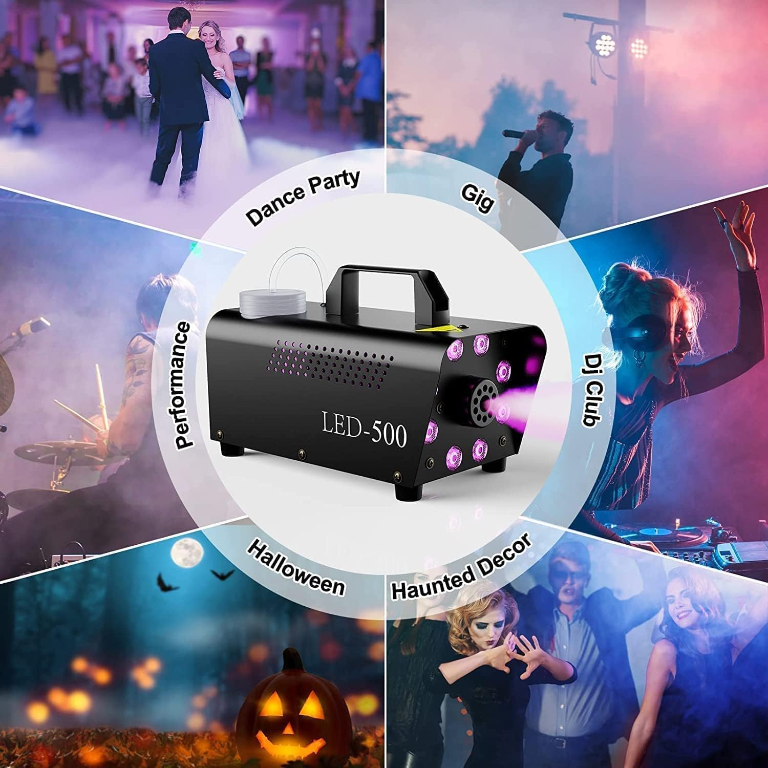 Fog Machine with 8 LED Lights,Smoke Machine with 13 Colorful LED Lights Effect,500W and 2000CFM Fog with Remote Control,Indoor, Perfect for Halloween, Party,Weddingand Stage Effect image number 2