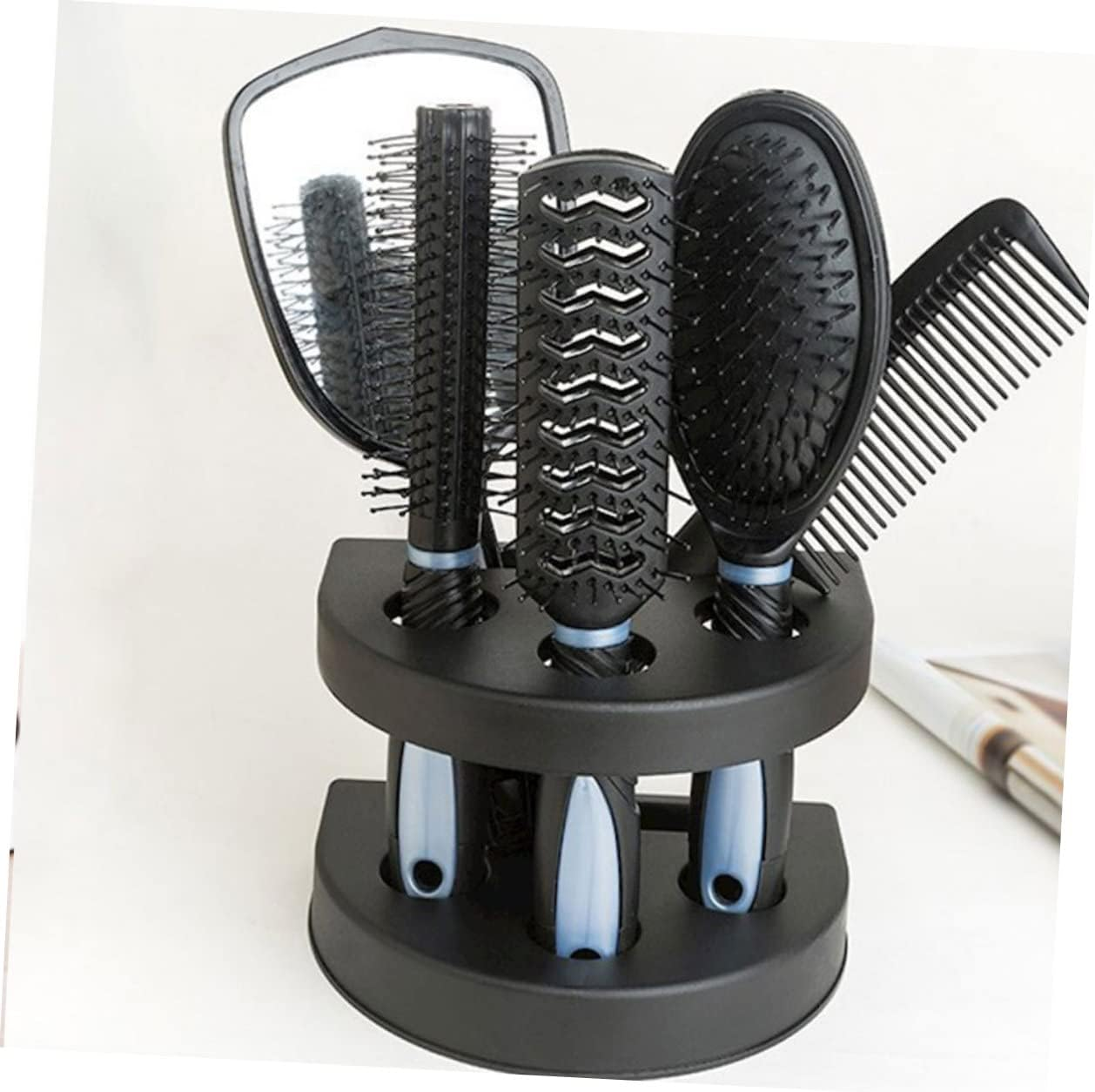 HAMPPLIES 5Pcs Professional Hair Salon Barber Comb Detangle Brush Hair Massage Comb Static Brush Styling Tools Mirror Kit image number 4