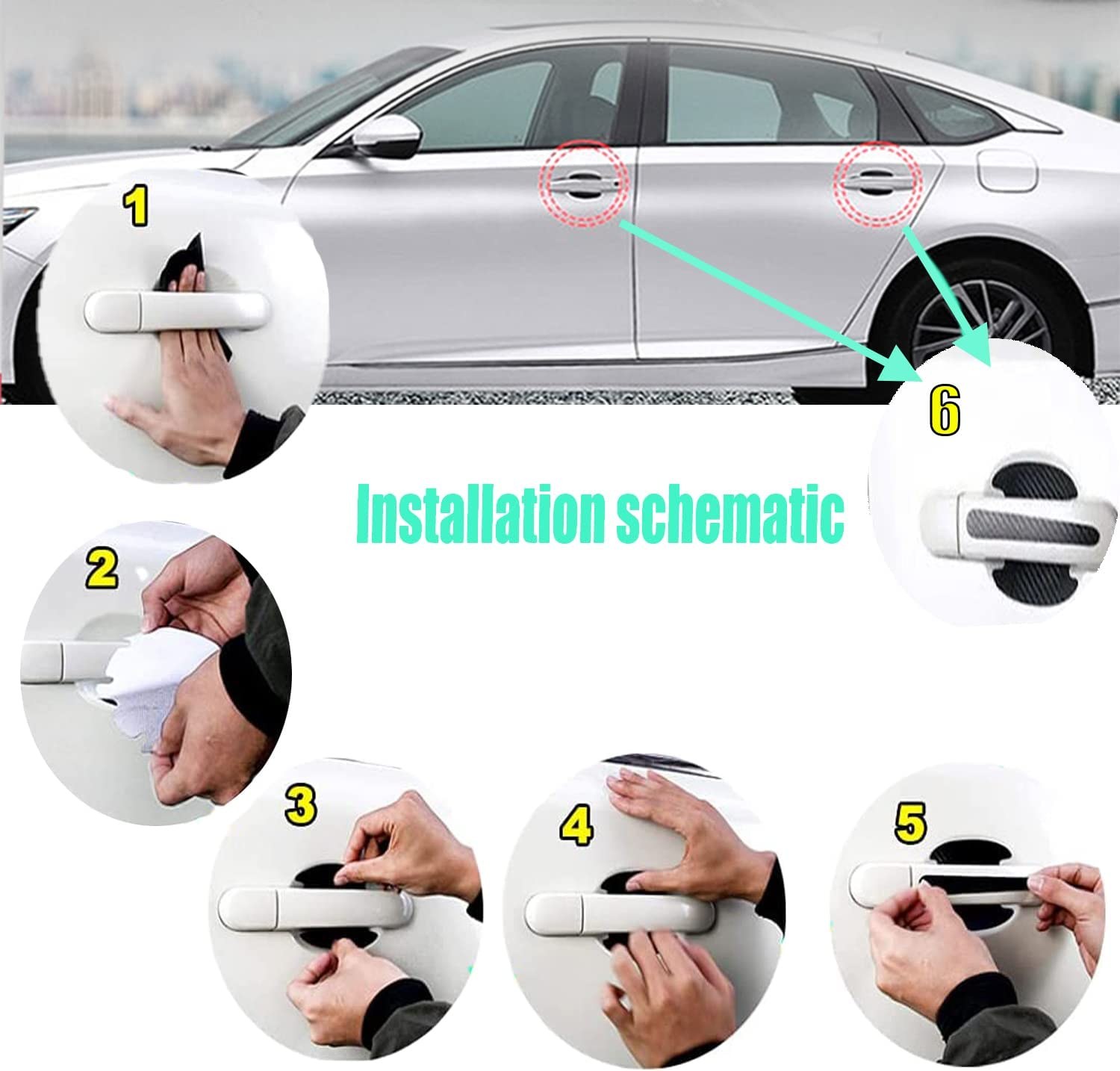 8PCS Door Handle Protector Stickers, Carbon Fiber Anti-Scratches Auto Door Handle Protective Film, Side Paint Cover Guard Stickers Fit for Most Car Handles image number 4