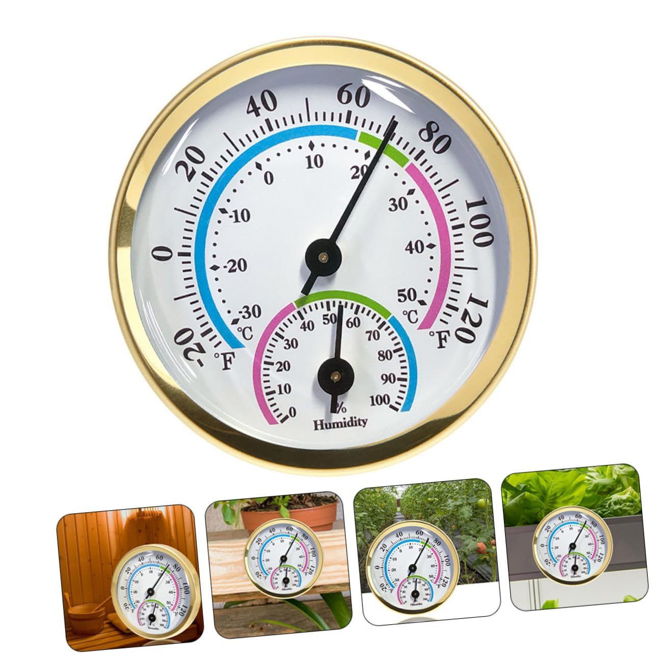 Balacoo 57Mm Mini Indoor Outdoor Thermometer Hygrometer Wall Temperature and Humidity Gauge No Battery Gold for Home and Office image number 1