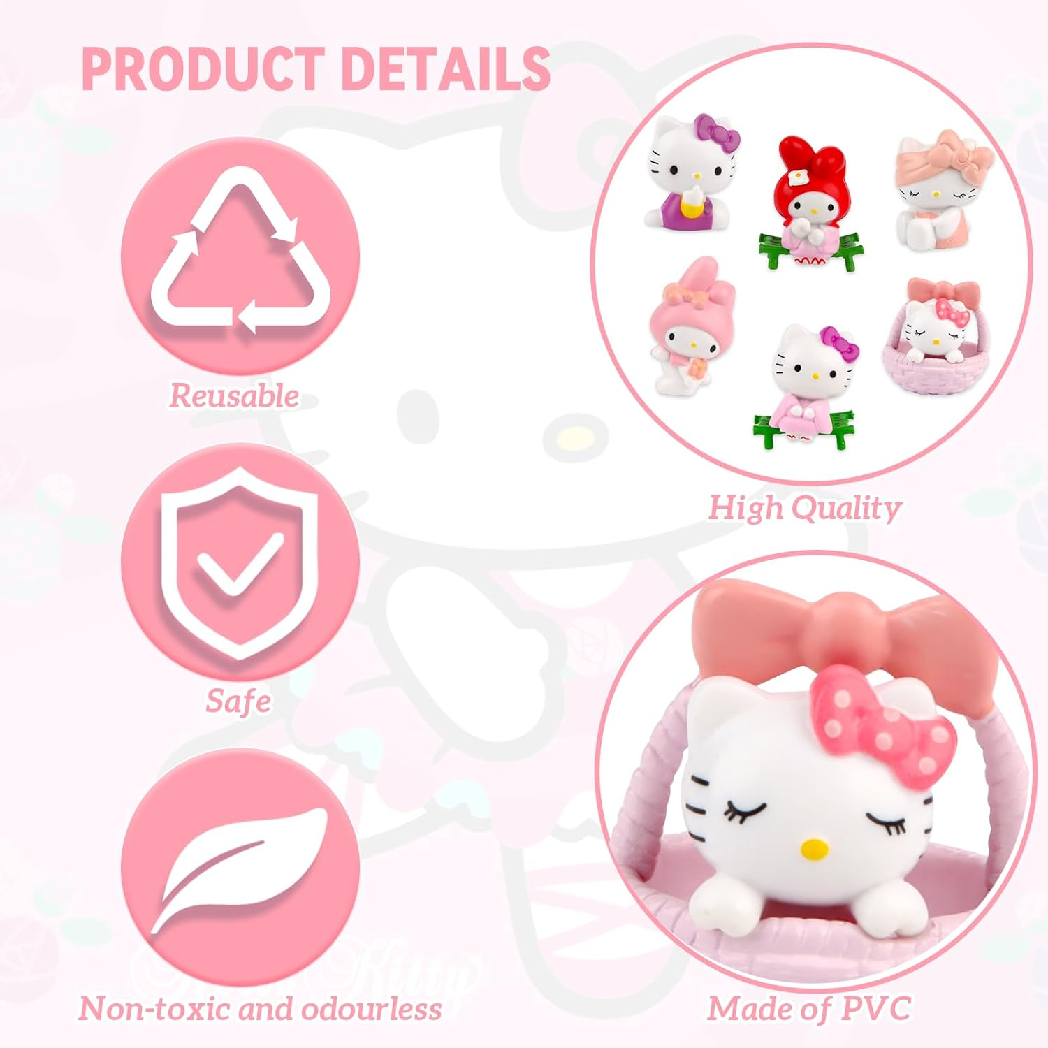 Hello-Kitty Mini Figures, Pack of 6 Hellokitty Cake Decoration, San-Rio Figure Cake Decoration, Cake Topper for Girls Birthday Decoration image number 4