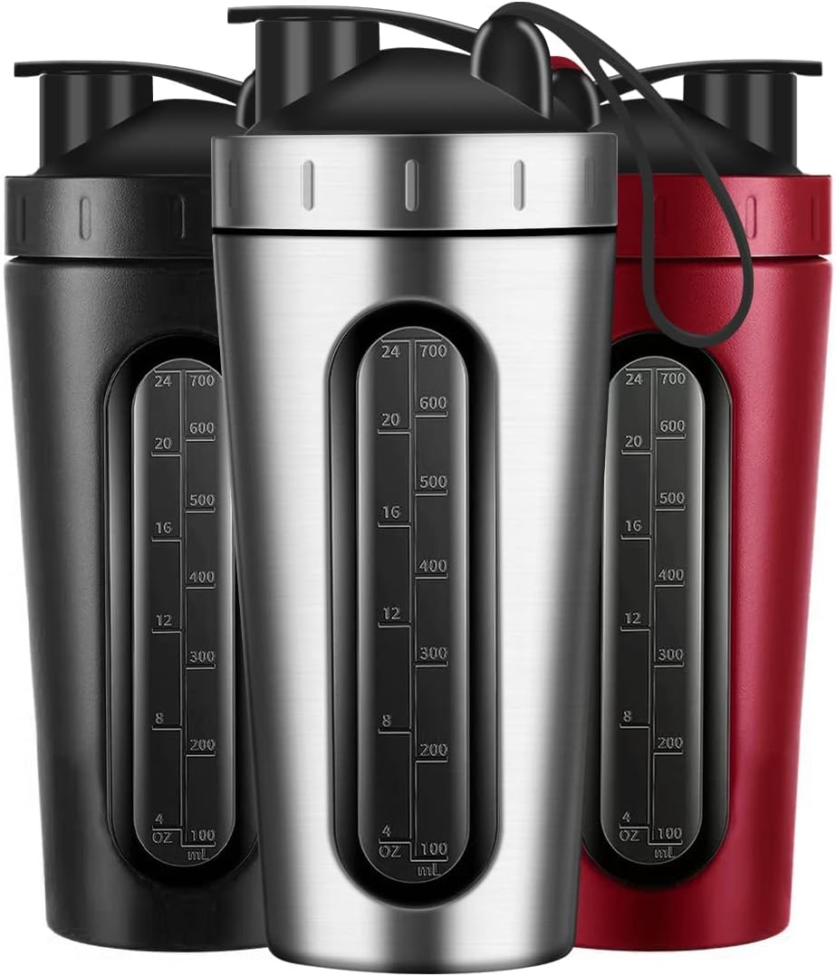 Protein Shaker Bottle, 700Ml Stainless Steel Bottle with Visible Window, Bpa-Free, Leak-Proof Design (Black) image number 1