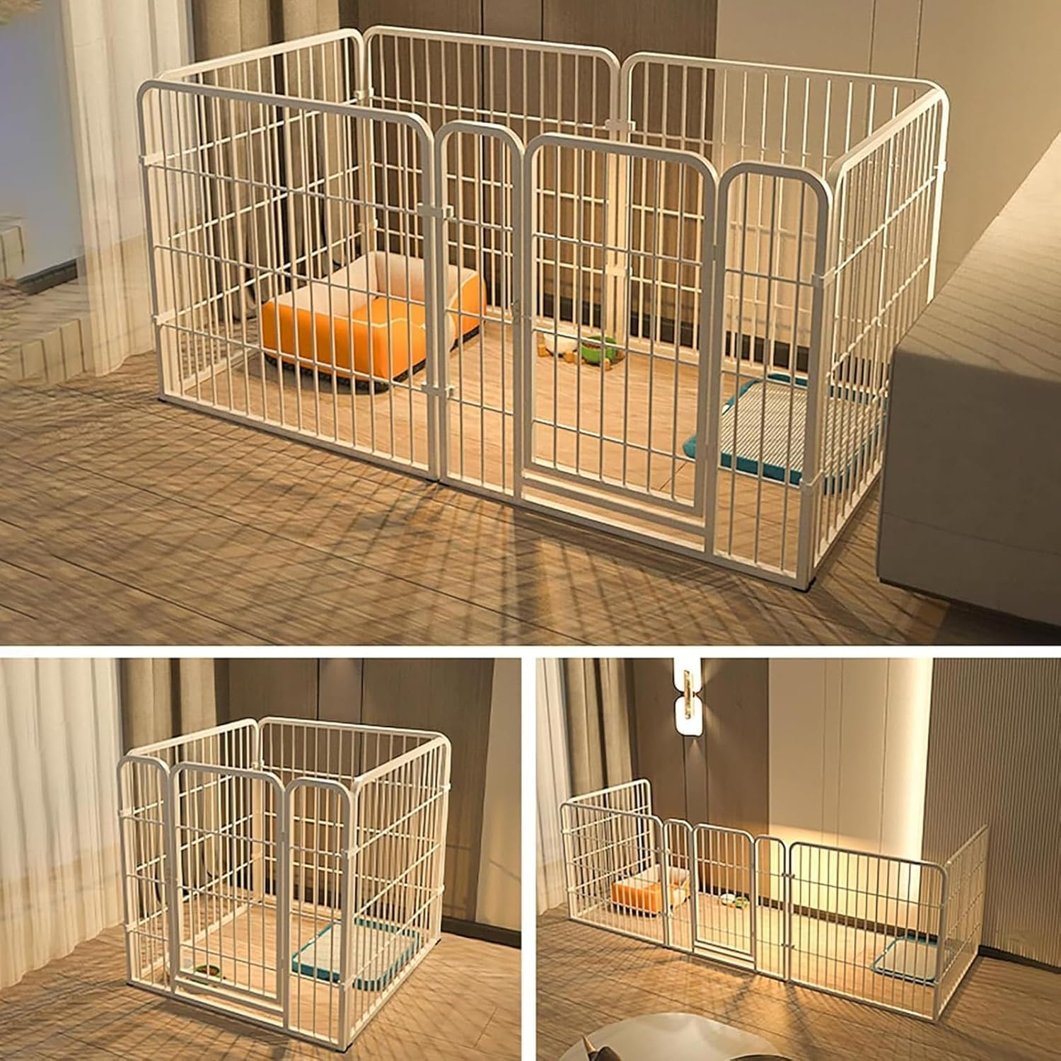 Andwoork Dog Playpen, Outdoor 6 Panels Heavy Duty Dog Pen, Puppy Playpen Indoor Anti-Rust Exercise Fence with Doors, Easy Assemble Foldable Dog Crate for Puppy Cat Bunny Medium Dogs(White) image number 4