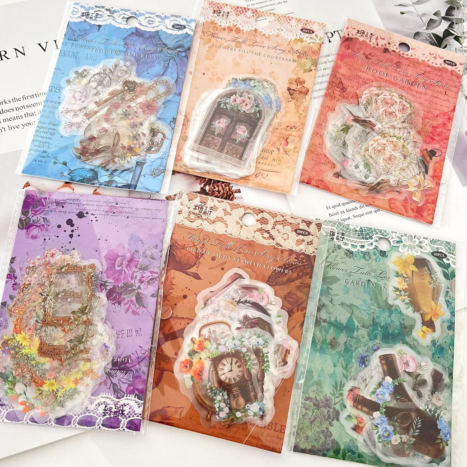 180 PCS Vintage Scrapbook Stickers Scrapbooking Aesthetic Sticker Set Clock Key Door Bottle Series Retro DIY Sticker for Bullet Journal Art Scrapbooking Diary Card Craft Album Notebook Stationery image number 2