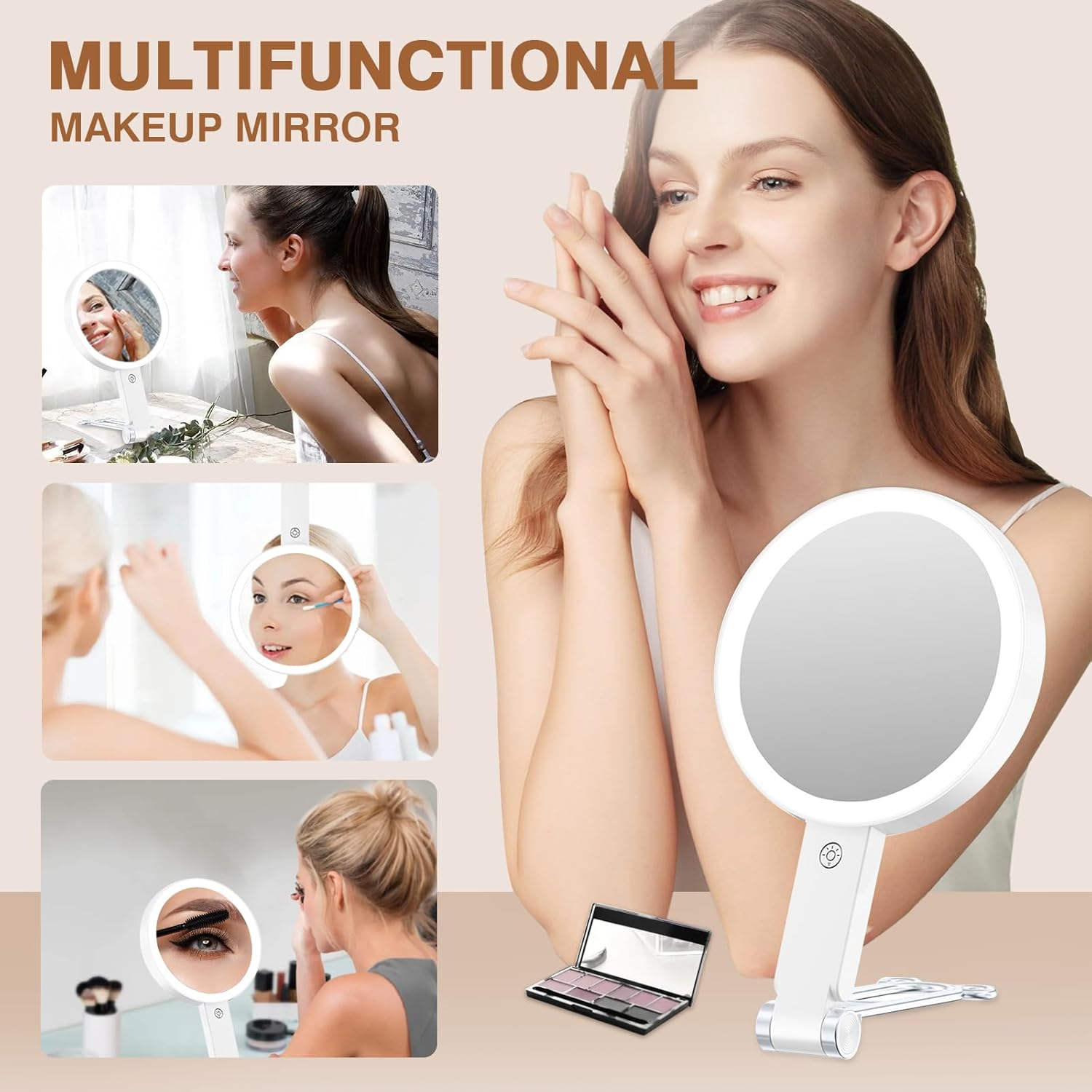 UOEPOWA 20X Magnifying Makeup Mirror, Mirror with 3 Modes Light and Adjustable Brightness, Hanging and Handheld Mirror, Portable Travel Makeup Mirror, 1X20X Double Sided Vanity Mirrors for Women image number 4