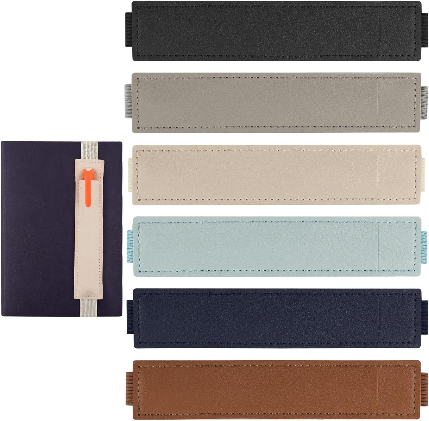 6 Pcs Pen Holder Pouch Notebook PU Leather Pen Sleeve Pouch Adjustable Elastic Strap Stationery Bag Detachable Portable Organizer Storage for Outdoors Office image number 3