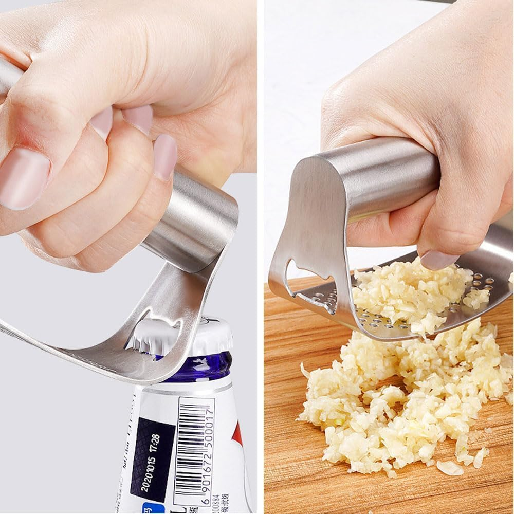 2024 New Stainless Steel Garlic Press,Garlic Press Crusher Garlic Masher with Peeler, Garlic Chopper Multifunctional Kitchen Gadget for Crushing Garlic