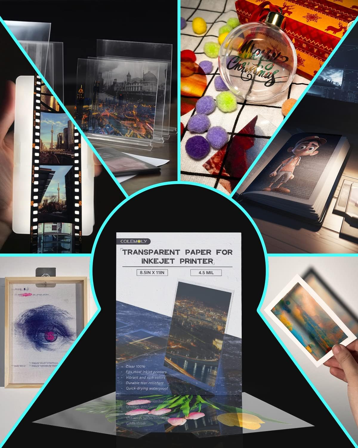 Colemoly Transparent Paper 30 Sheets Inkjet Transparency Film Inkjet Printer (100% Clear) Acetate Sheets Clear Paper 8.5X11 Inches for Crafts, Premium Print