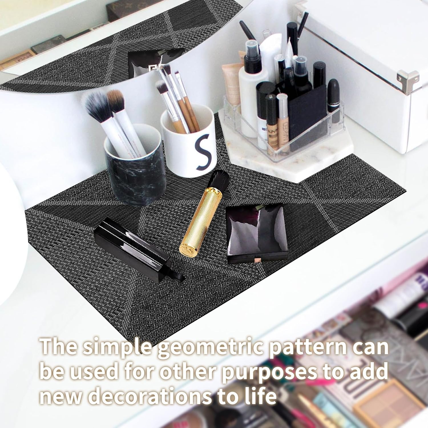 Annhua PVC Placemats Set of 2, Heat-Resistant Table Mats for Dining - Washable Rectangle Place Mat with Geometric Pattern for Home Kitchen Decor, 45 X 30 Cm - Black image number 3