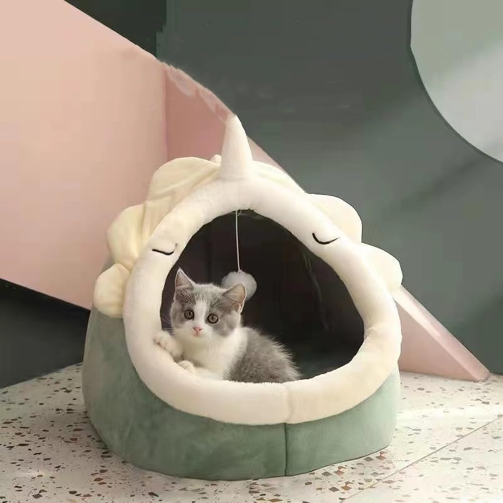 Natureman Cat Beds for Indoor,Cat House with Hanging Cat Ball Toy,Kitten Tent House Removable Cotton Pad,Warm and Soft Pet Cat Supplies Kitten Small Dogs Pet Bed (Green, M) image number 3