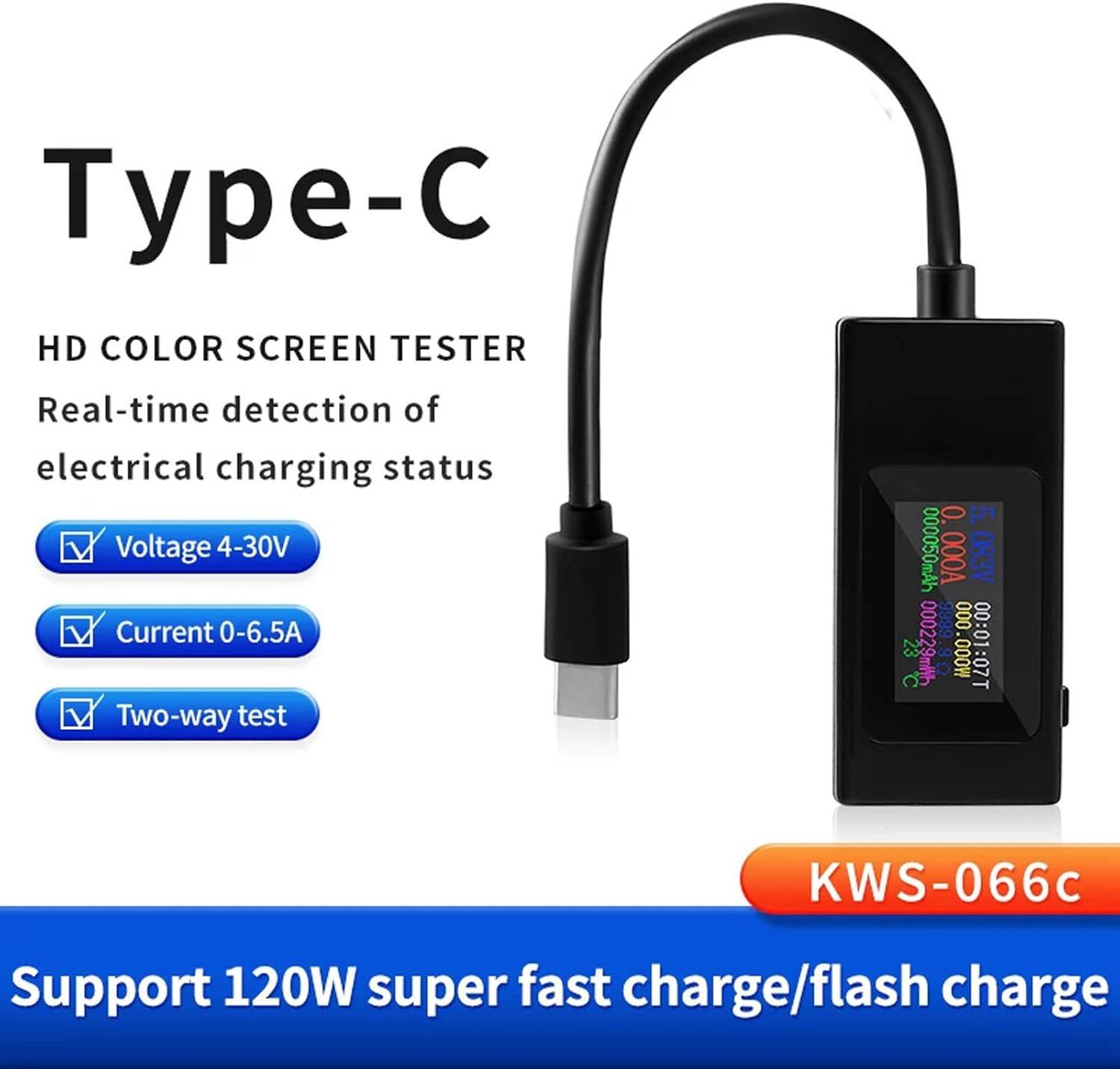 USB C Power Meter Tester, 4-30V 0-6.5A Digital Multimeter, Multifunction Tester Display Capacity Voltage Current Detector for USB C Cables, Laptops, Phones And image number 5