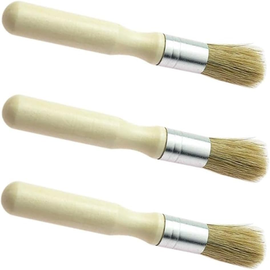 3 - Piece Set of Natural Bristle Wax and Paint Brushes with Wooden Handles, Ideal for All Paints, Home Decor, and DIY Art Crafts image number 2