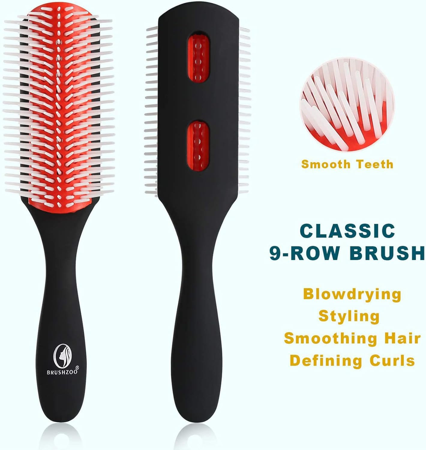 O BRUSHZOO Detangling Brush for Curly Hair, Hair Brush Set for Women, Men or Kids, Easy Detangling on Wash Days (Red) - Red image number 2