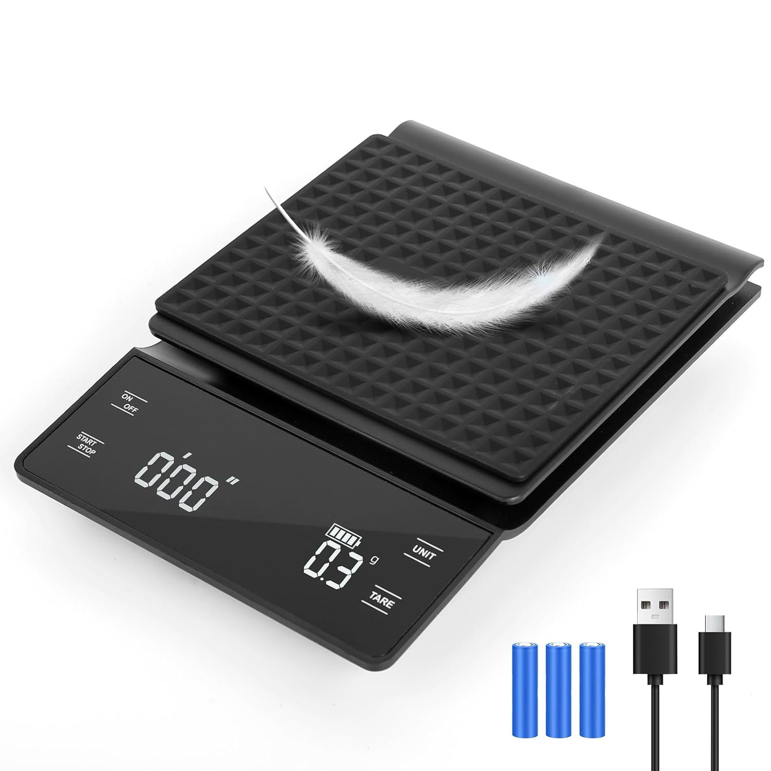 Coffee Scale with Timer, 0.1G Precision Espresso/Food Weight Scale up to 3Kg, Kitchen Scales with LED Display Tare Function Touch Control with Insulation Pad Rechargeable image number 3