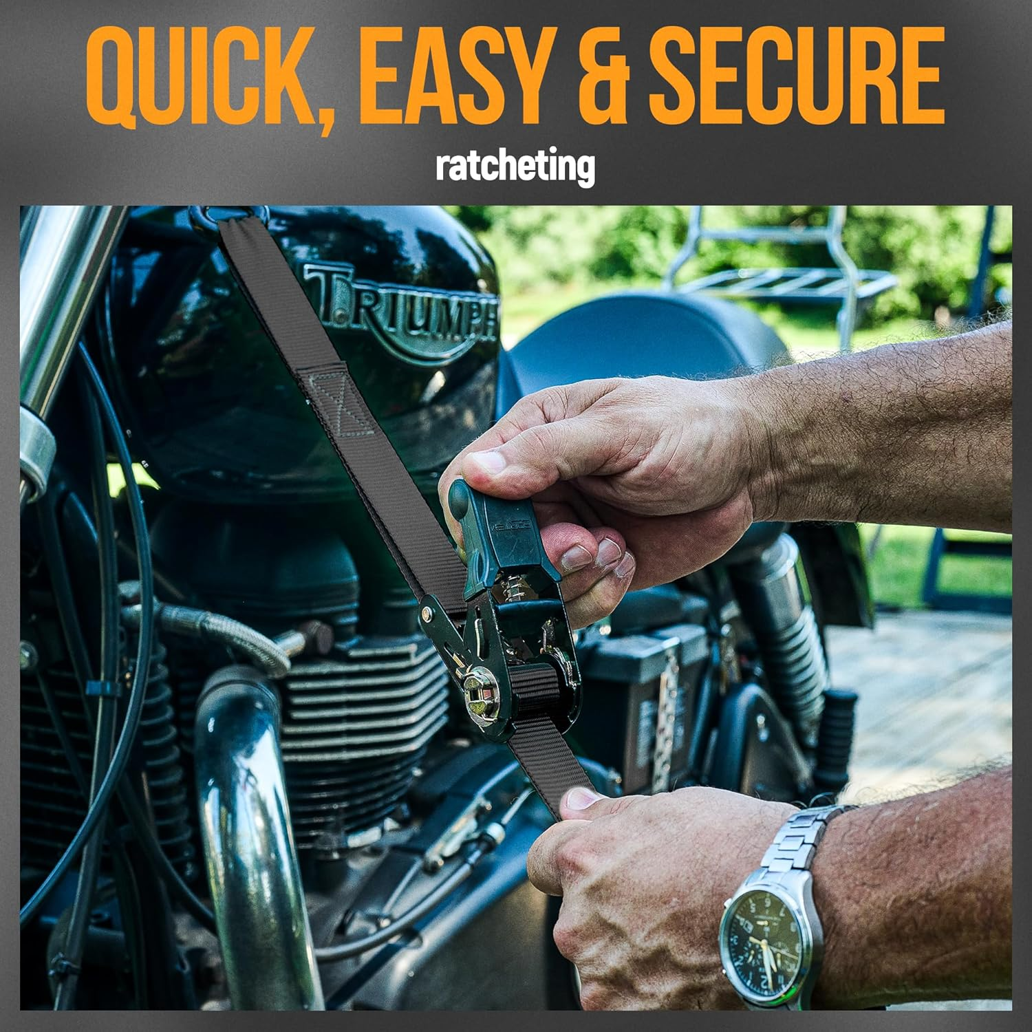 FORTEM Ratchet Straps, 2300Lb Break Strength, 4 15Ft Tie down Strap Set, 4 Soft Loops, Motorcycle Straps Tie Downs, Cargo Straps for Trucks, Rubber Handles, S-Clips, Coated Metal Hooks, (Black)