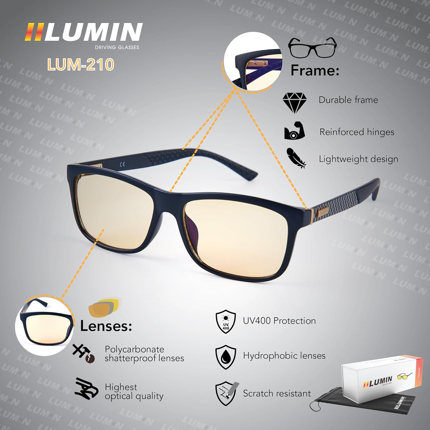 Illumin Night Driving Glasses - All-Weather Glasses for Improved Road Safety, Advanced High Optical Quality Lenses image number 3
