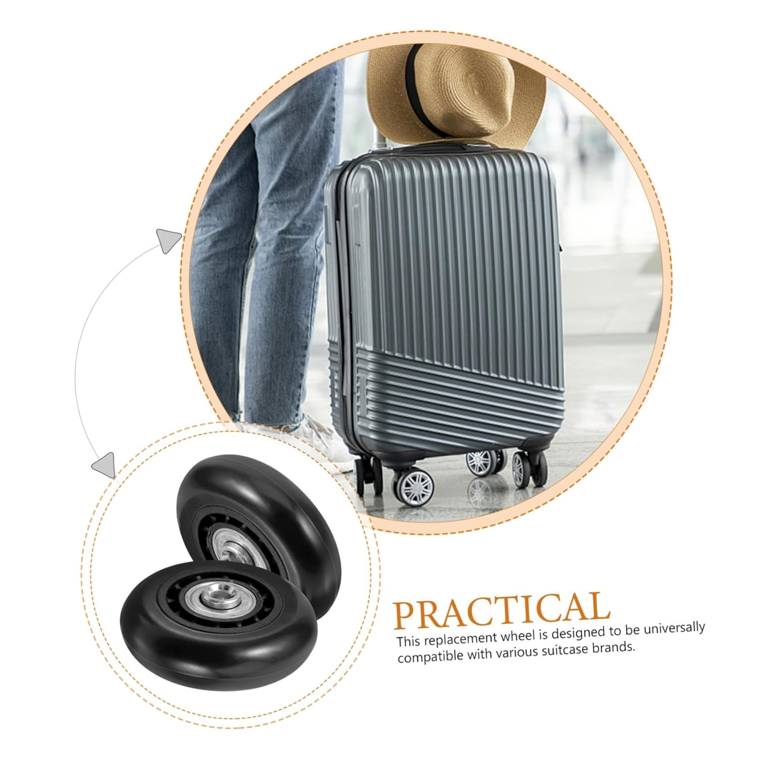 OKUMEYR 2Pcs Luggage Wheels Replacement Kit 60X23Mm Metal Bearing Swivel Caster Wheels for Suitcase Trolley Luggage Repair Accessories Universal Fit image number 1