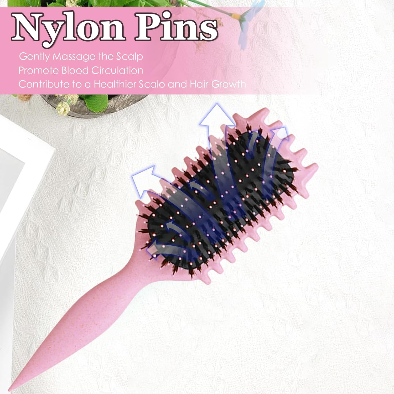 Curly Hair Brush: Bounce Hair Brush Less Pulling Styling Brush for Men and Women Boar Bristle Curl for Combing Detangling, Pink image number 2