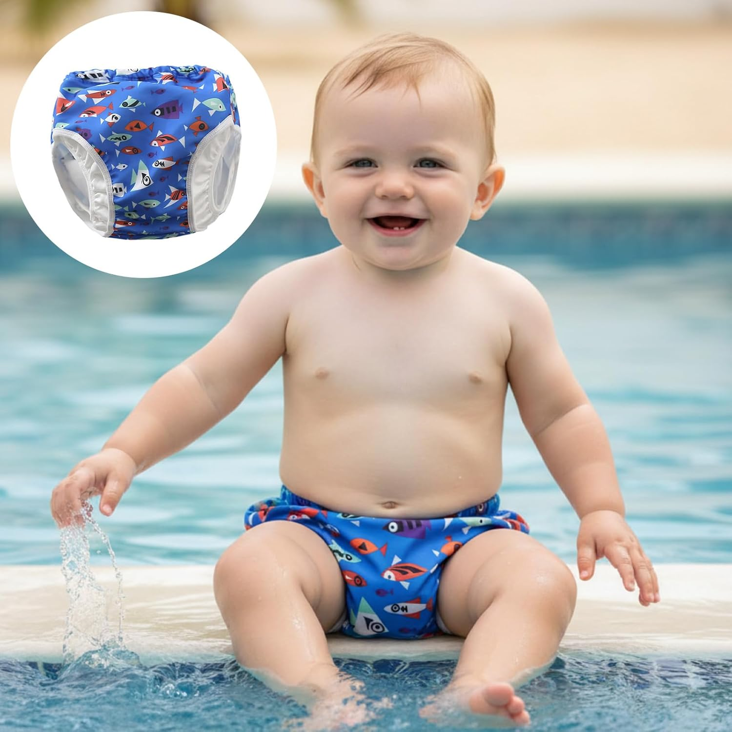 Baby Swimming Diapers,Reusable Swim Nappy, Blue Fish without Lace Newborn Nappies,Breathable and Comfortable, Washable Training Pants with Elastic Waist, Suitable for Swimming Activities(Xl) image number 3