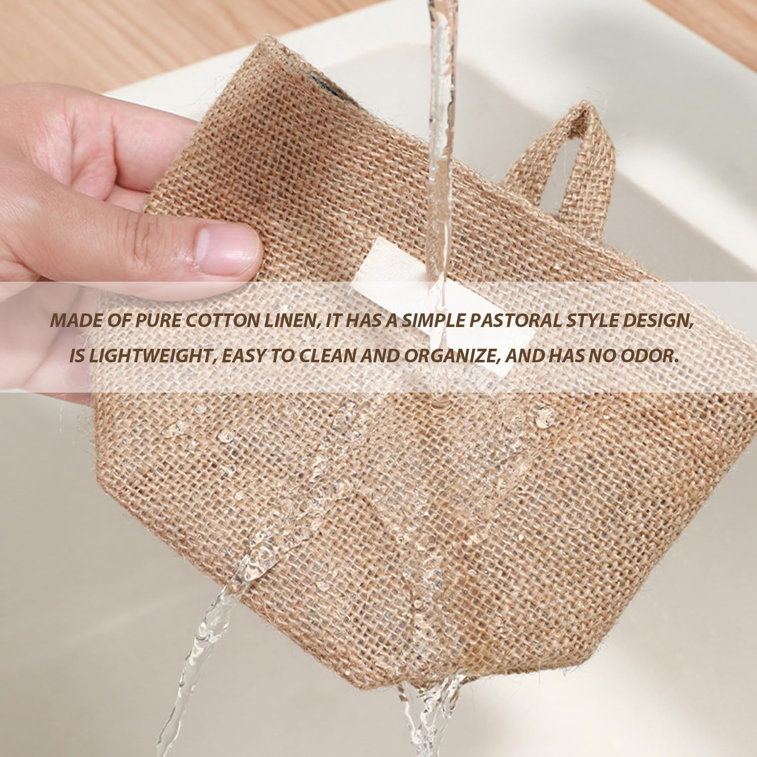 4 Linen Hanging Bags, Storage Bags, Hanging Storage Baskets, Desk Organisation, Foldable Storage Baskets, Removable and Foldable, with S Hooks, Toy Storage image number 4