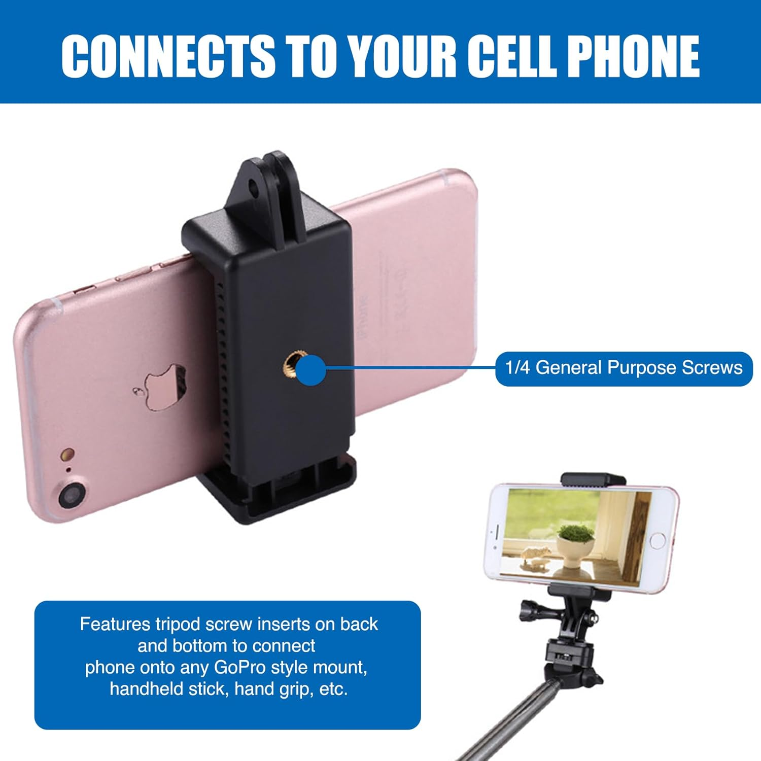 Eforlike 2 Pack Universal Smartphone Holder W/Gopro Style Mount Attachment for Any Phone. Connect Your Phone or GPS to Any Gopro Mount. Compatible with Iphone, Samsung, Google, Tomtom, Etc. image number 1