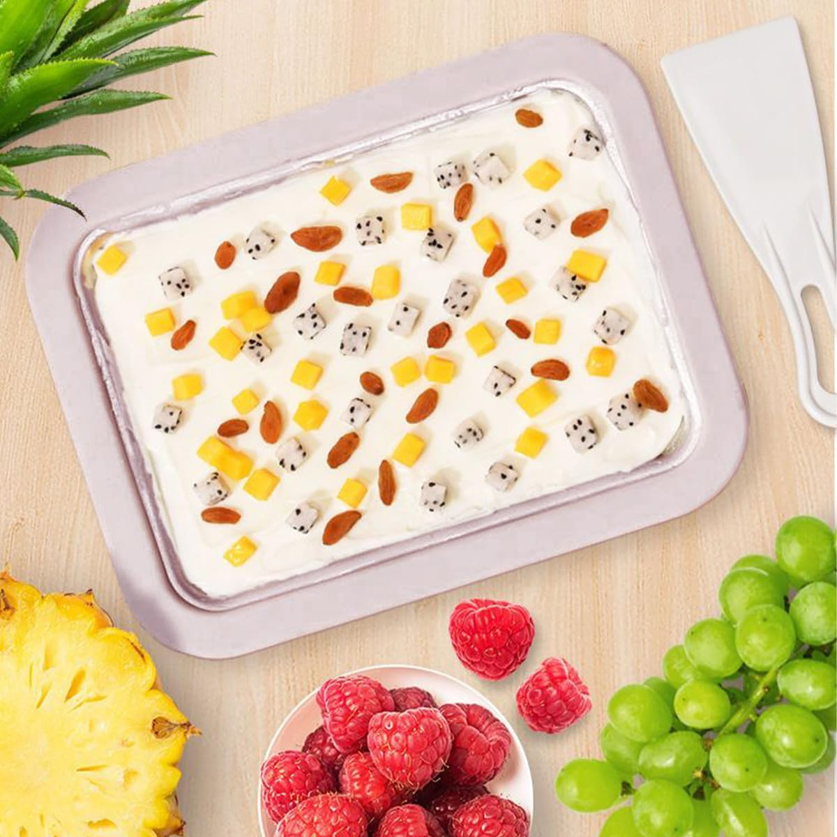 TOMVAES Ice Cream Maker, Ice Cream Plate with 2 Spatulas for Kids Family, Food Grade Stainless Steel Pan Ice Cream Machine Easy for Homemade Rolled Ice Cream Frozen Yogurt Sorbet Gelato (Pink)