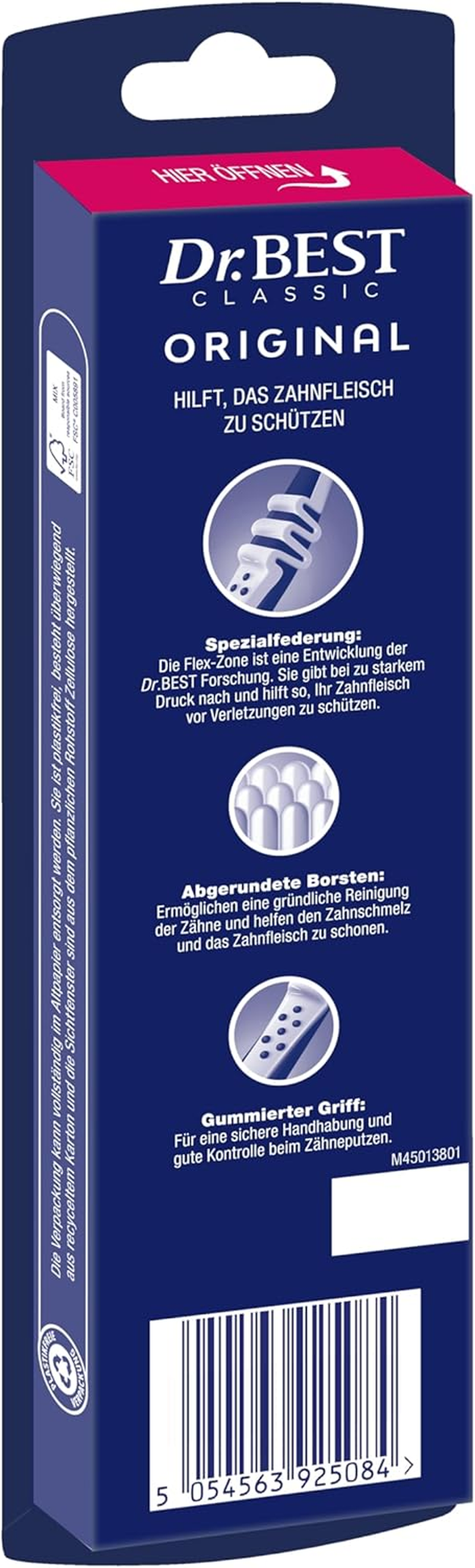 Dr.Best Original Toothbrush Medium Value Pack (2 Pieces + 1 Free) Helps Protect Gums