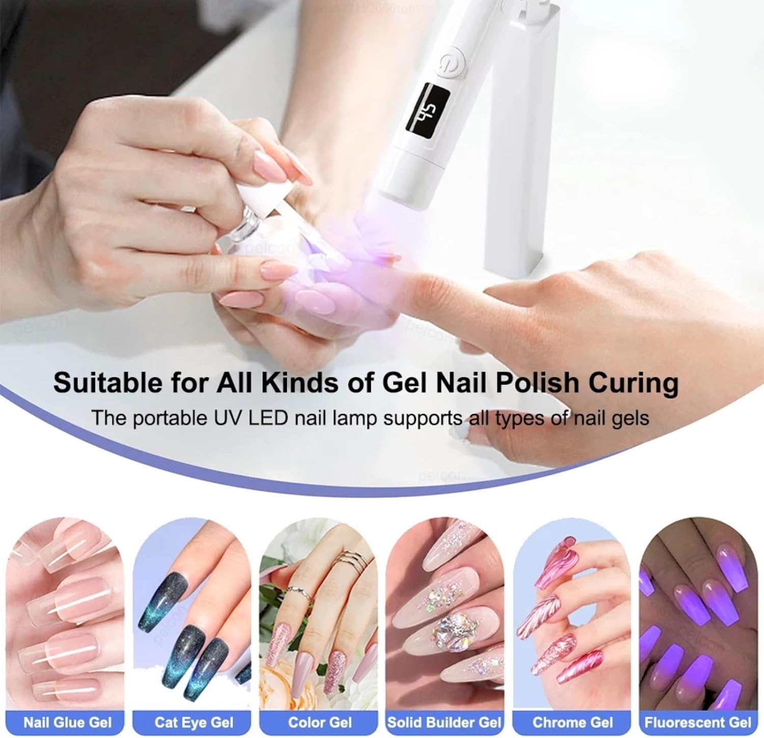 Rechargeable Handheld LED UV Nail Lamp with Magnetic Stand - Flash Cure Light for Fast Curing, Silicone Stamp DIY Tool for Home Manicure (White) (Desk Lamp) image number 1