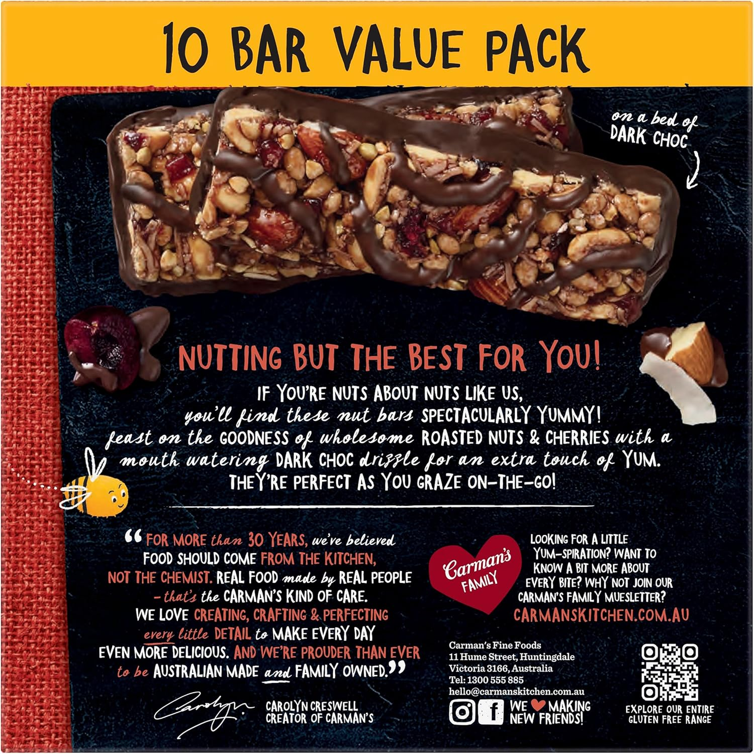 Carman'S Dark Choc Cherry & Coconut Nut Bar Value Pack 10X32G image number 5
