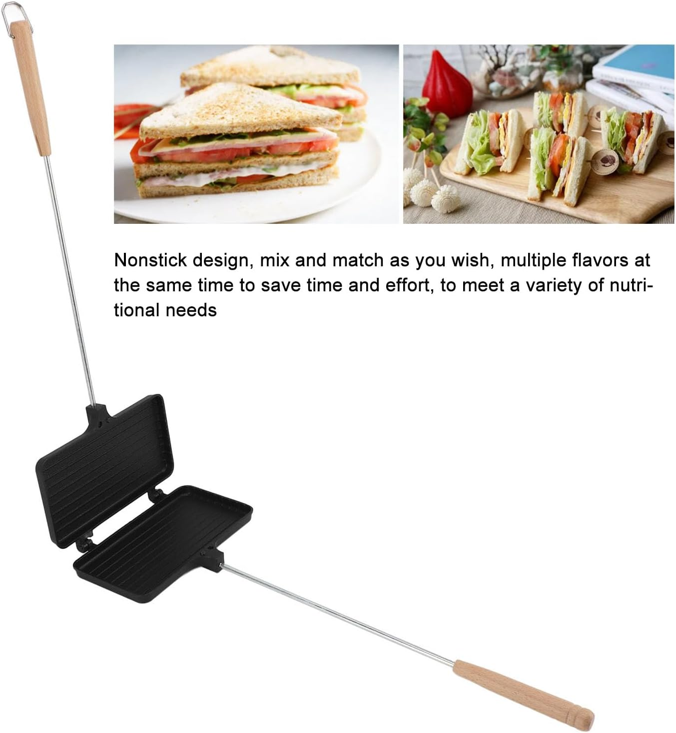 Hot Maker, Aluminum Alloy Grilled Cheese Maker with Long Handle, Double Sided Nonstick Hot Dog Toaster Baking Pan Flip Grill Pan for Breakfast image number 4