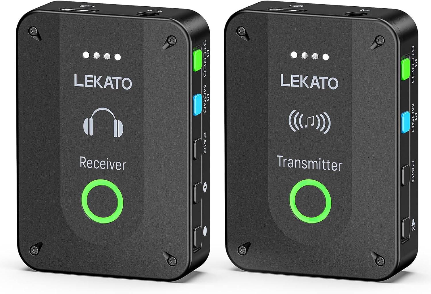 LEKATO Wireless in Ear Monitor System MS-2, Upgraded 2.4G Stereo IEM System Low Latency with Transmitter Beltpack Receiver Auto-Pairing,One to More, In-Ear Monitoring for Church,Band,Singer,Stage