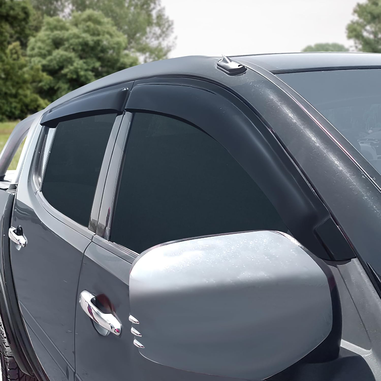 SUERAUTO4X4 Weather Shields for Mitsubishi Triton ML MN Accessories 2006-2015 Dual Cab, Weathershields Window Visors Wind Deflectors Rain Guard Shield Injection Tinted Black Car Exterior, 4PCS image number 5