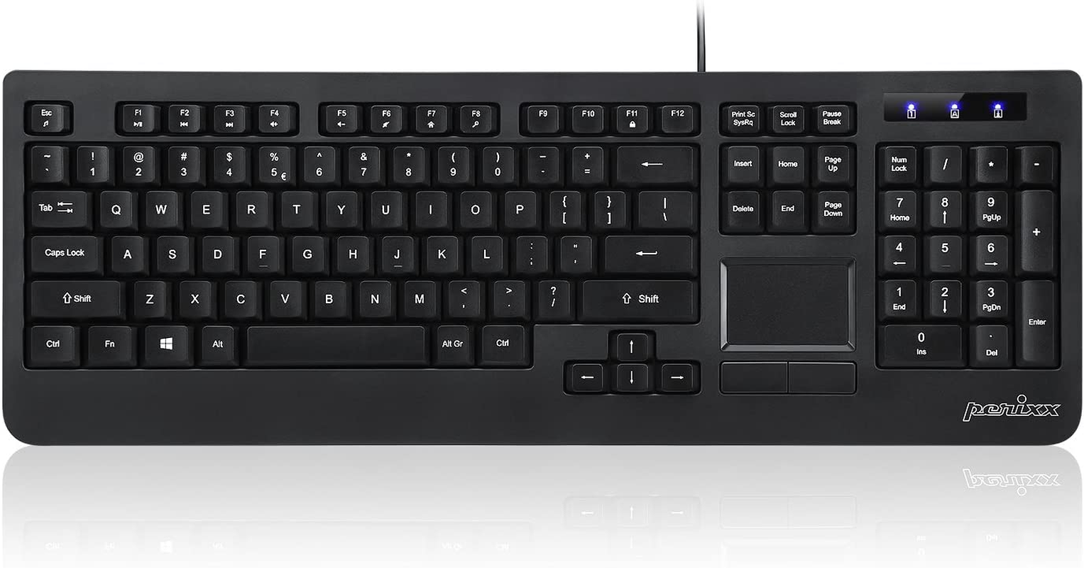 Perixx PERIBOARD-513II Wired USB Keyboard with Touchpad, Membrane Key Trackpad Keyboard with 10 Hot Keys, Black, Full US Layout
