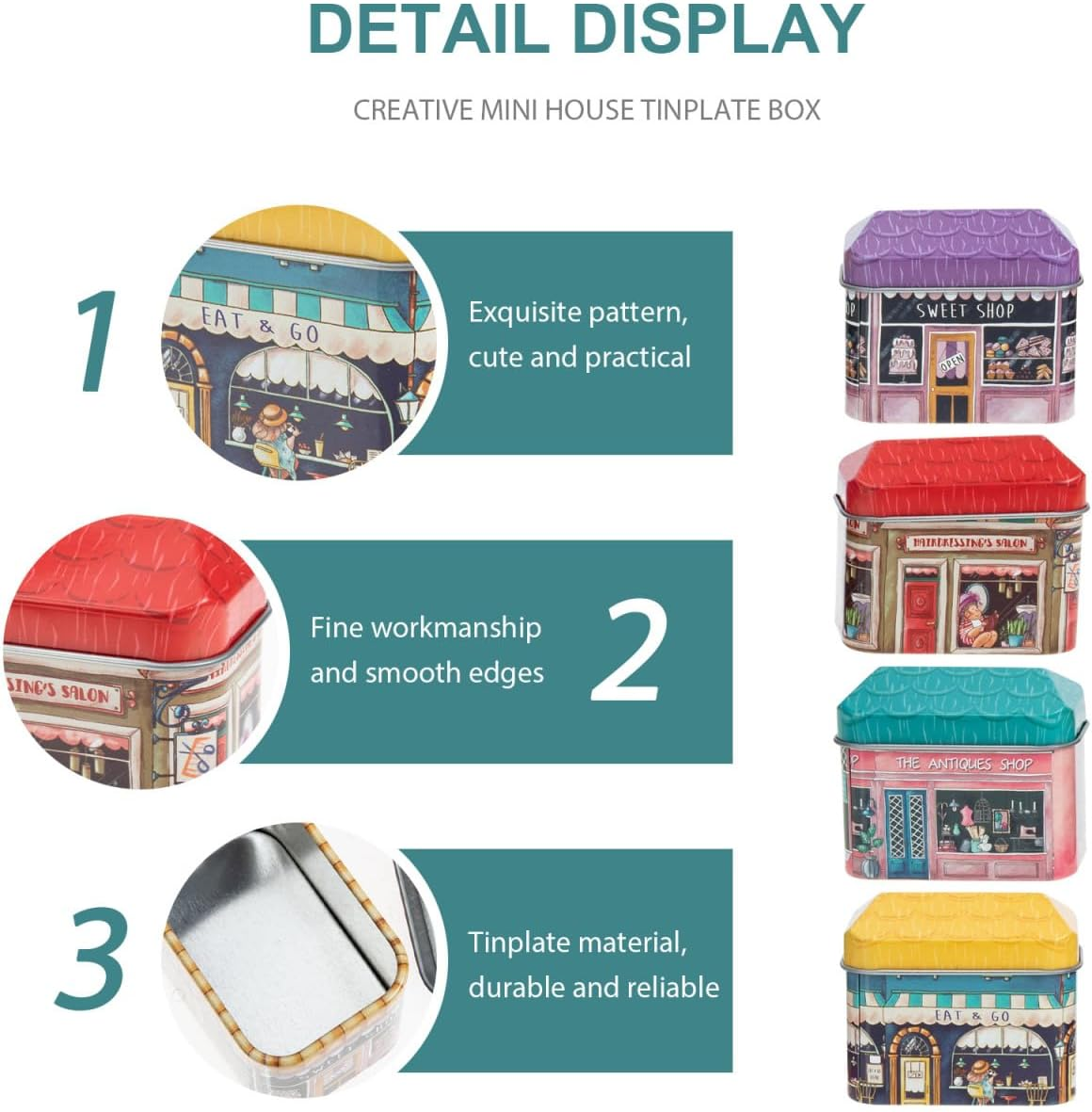 STOBOK Cartoon Storage Box - Mini House Tinplate Containers for Candy Cookies and Small Gifts Perfect for Festive Decor and Home Organisation image number 3