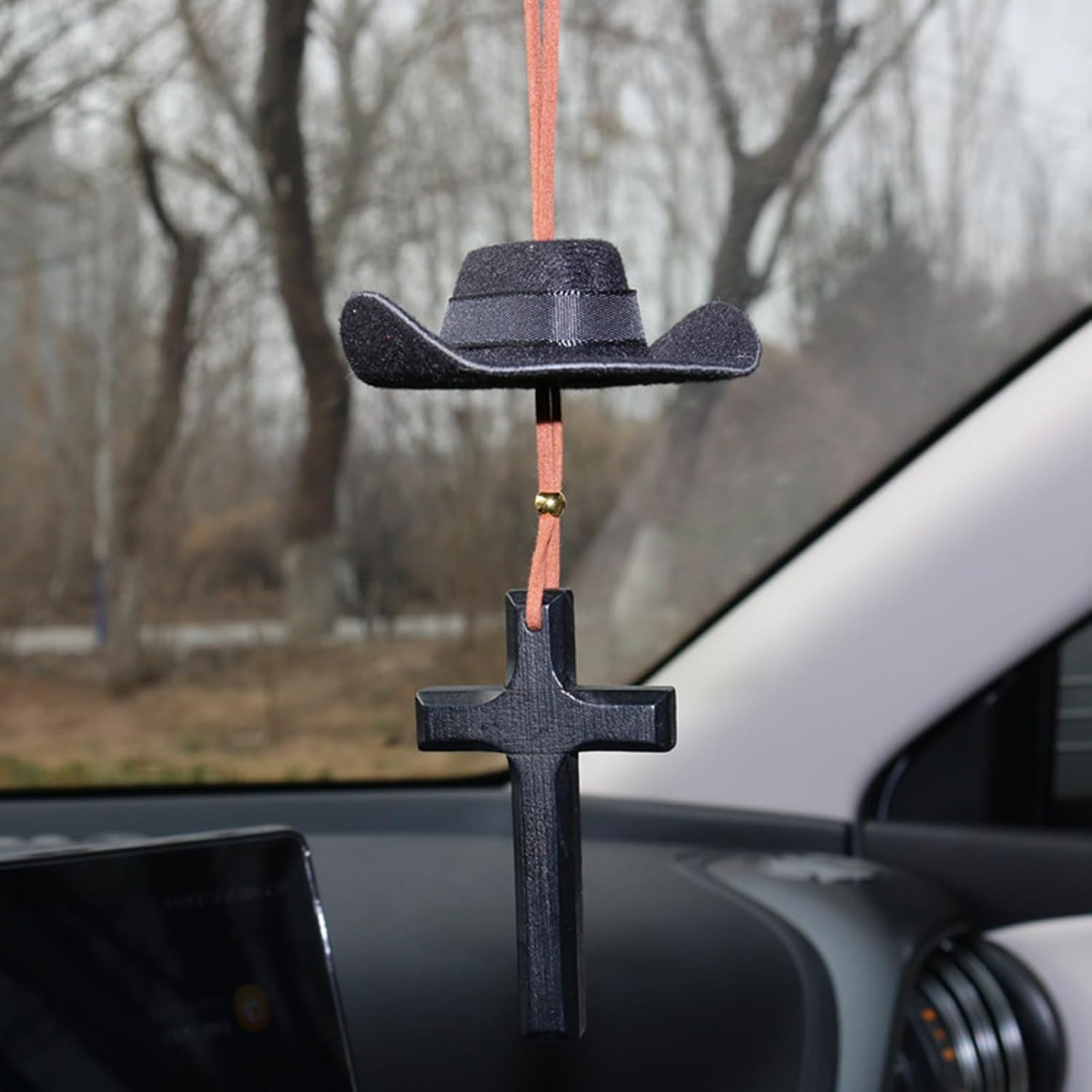 Western Car Decor,Car Charm Cowboy Hat Mirror Ornament - Rear View Mirror Accessories, Western Oxford Cloth Ornament Miniature for Auto Home Decorations