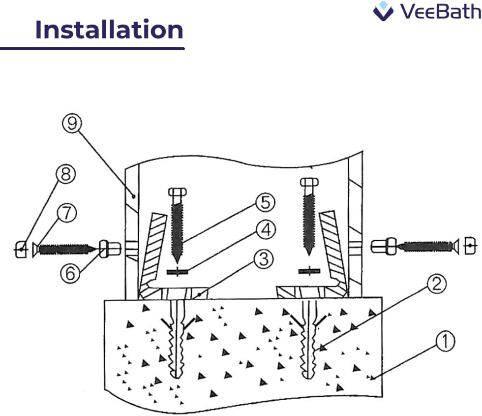 Veebath Essentials Angled Floor WC Toilet Pan/Bidet Fixing Bolts, Repair Bracket and Screws Bathroom Fitting Kit image number 2